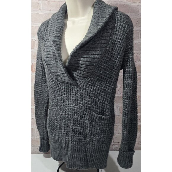 Ann Taylor Loft Gray Knit Sweater Alpaca Wool Roll Collar Pockets Pullover Sz XS - Picture 2 of 14